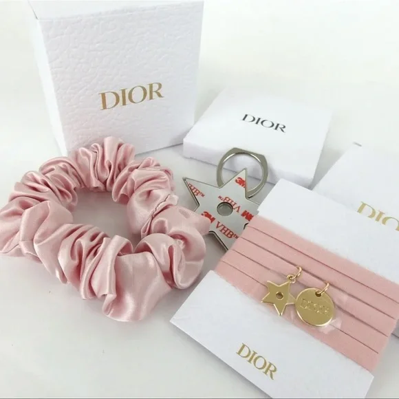 AUTH Christian Dior Set of Hair Tie Scrunchie Key Ring Bracelet Choker